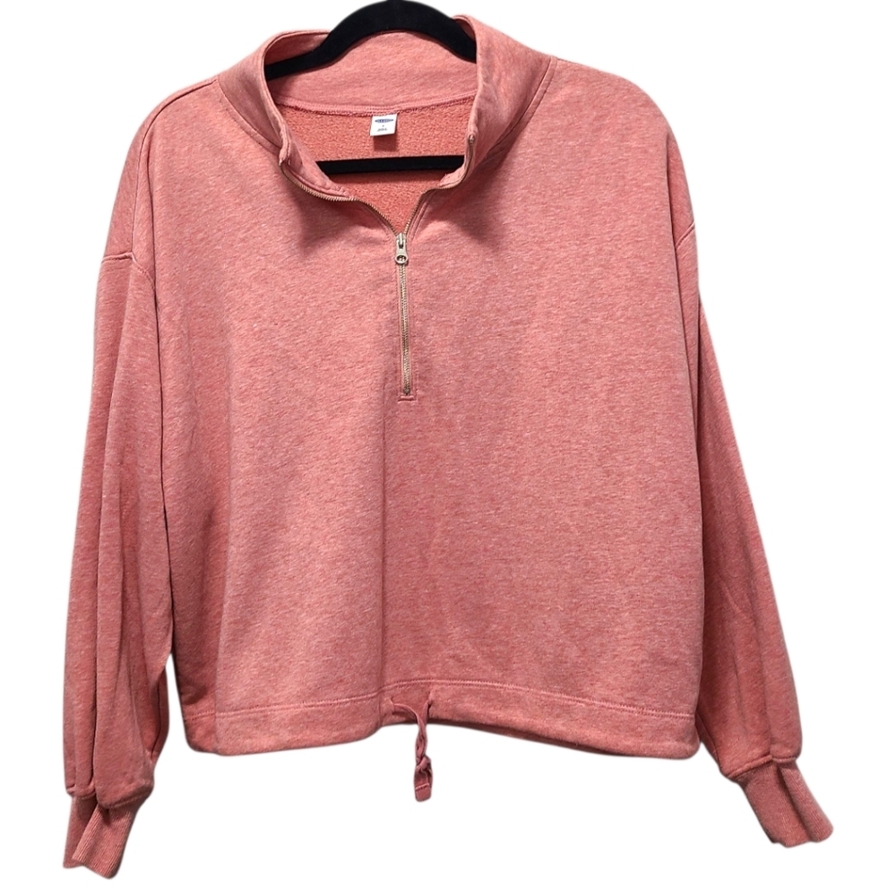 Old Navy Women's Pink Half-Zip‎ Sweatshirt Sz Small tiny Flaw